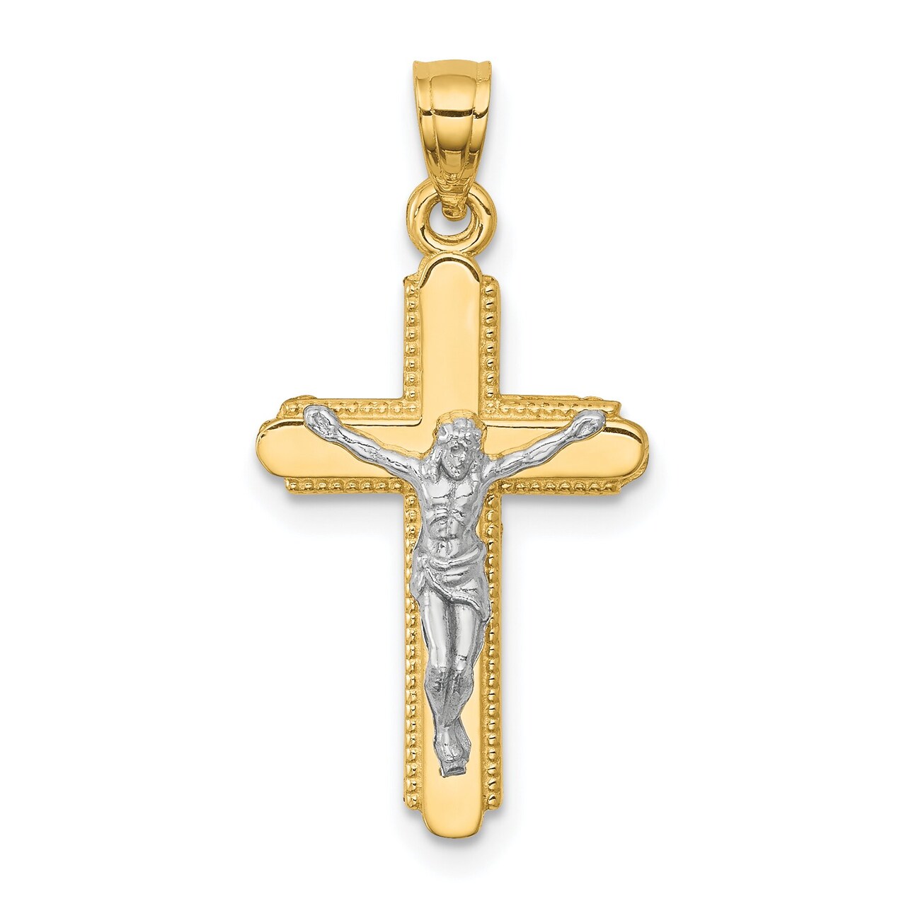 10K Gold & Rhodium Plated Crucifix Pendant Jewelry Charm 30mm x 14mm